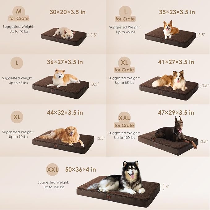 EHEYCIGA Orthopedic Dog Bed Large with Removable Washable Cover, 35IN Brown | Egg Crate Foam Support, Durable Oxford fabric, Non-Slip Bottom, Machine Washable, Soft Waterproof Plush Pet Bed Mat For Crate - Image 3