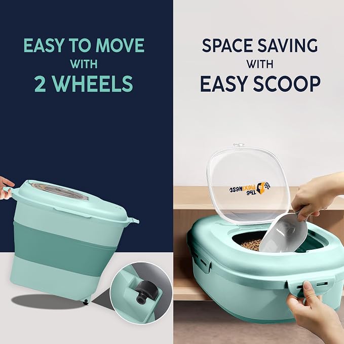 Dog Food Storage Container 30-35 lb, Airtight Collapsible Cute Dog Food Container with Wheels & Scoop, Stackable Pet Food Storage Container for Dog & Cat Food - Image 4