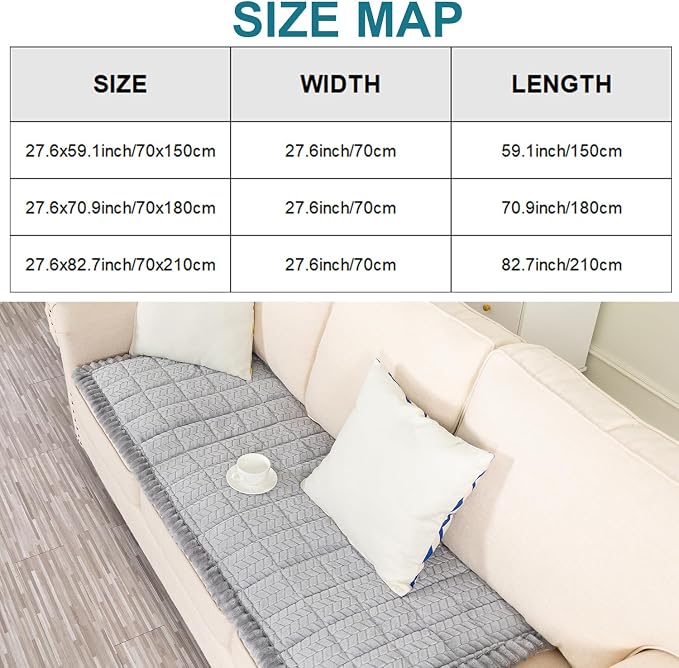 KRFOONN Couch Cover for Dogs Washable Sofa Covers for 3 Cushion Non-Slip Fuzzy Couch Cushion Covers Sofa Slipcovers Furniture Protector with Elastic Straps for Dogs Pets Mat (Light Grey, 27.6" x 59") - Image 8