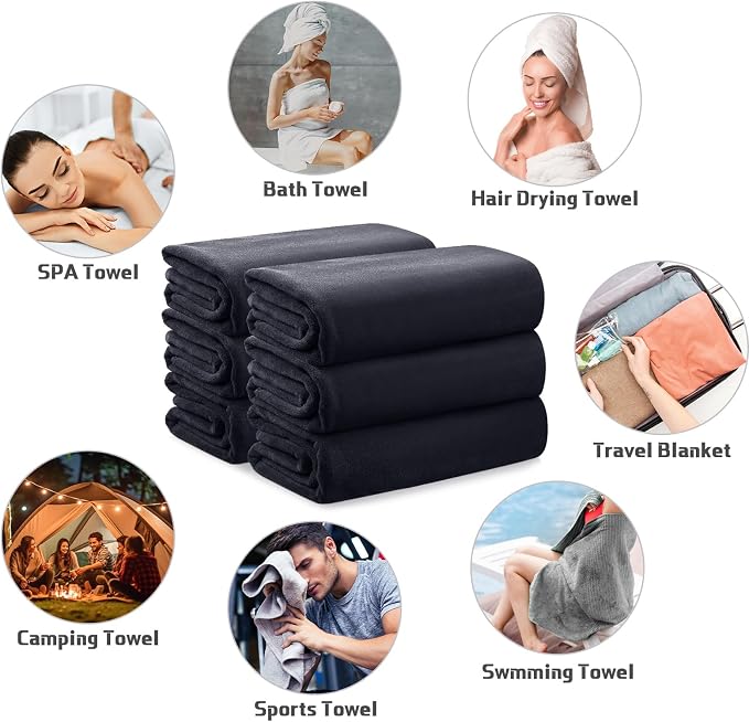 Mixweer 6 Pcs Oversized Bath Towels, 40 x 80 Inch Giant Microfiber Jumbo Bath Sheets Soft Bathroom Microfiber Quick Dry Absorbent Shower Towels for Spa Camping Beach(Black) - Image 8