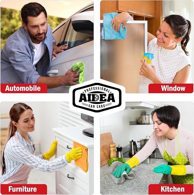 AIDEA Microfiber Cleaning Cloth 12 Pack, Microfiber Towels for Cars, Soft & Absorbent Cleaning Rags, Premium Lint Free Shop Towels for House, Kitchen, Car, 12inx16in, Grey - Image 5