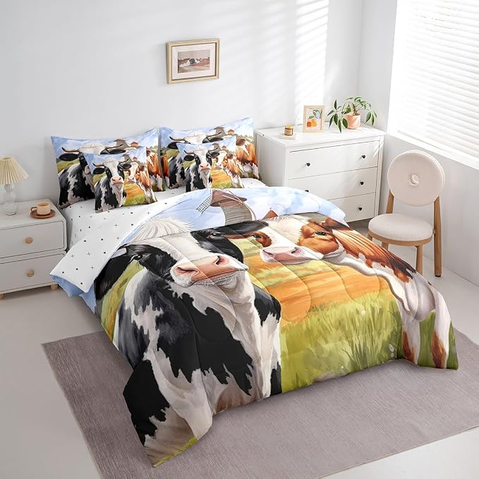 Erosebridal 7-Piece Comforter Set Queen, Milk Cow Bull Animal Sheets with 1 Comforter, 1 Flat Sheet, 2 Pillowcases and 2 Pillow Shams - Image 2