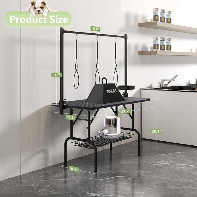 47"Professional Dog Pet Grooming Table Adjustable Heavy Duty Portable w/Arm & Noose & Mesh Tray (46", Black) - Image 2