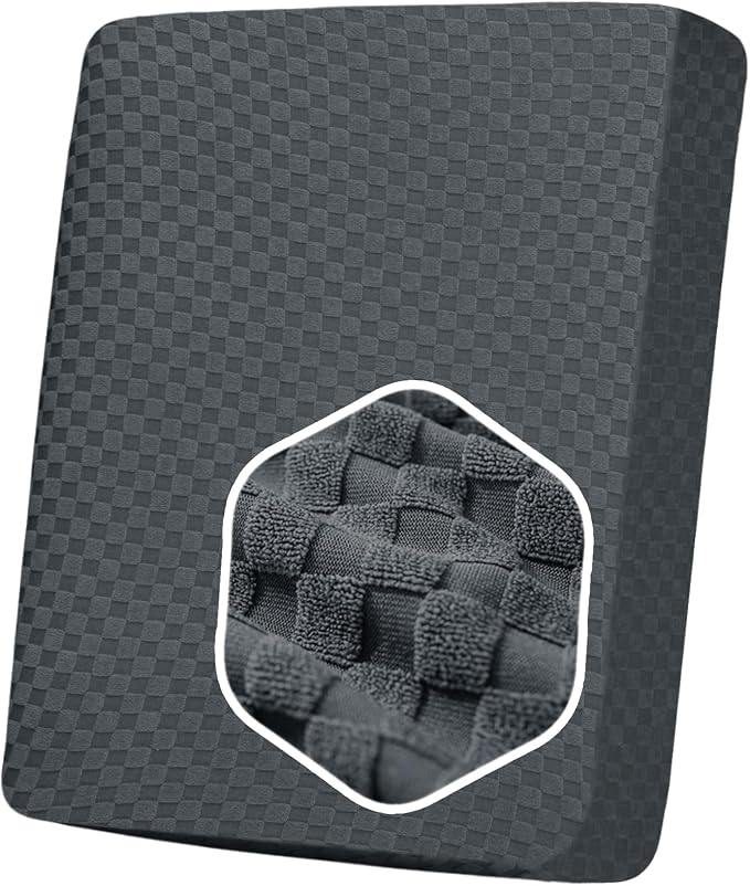 YEMYHOM Stretch Individual Cushion Covers Sofa Chair Seat Cushion Slipcovers Soft Couch Cover Replacement Large Checkered Furniture Protector with Elastic Bottom (1 Pc Cushion Cover, Dark Gray) by YEMYHOM