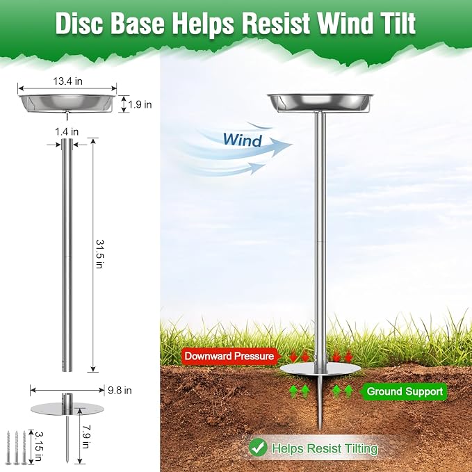 tinnmao 304 Stainless Steel Bird Bath for Outside, 40 Inch Tall Freestanding Metal Birdbath & Feeder with Removable Bowl for Garden Yard Patio Lawn - Image 5