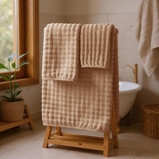 COZYART Lint Free 8 Pcs Bathroom Towels Set Ultra Soft Microfiber Tan | Fluffy, Thick, Highly Absorbent, Fast Dry, No Shedding, No Pilling, Fade Resistant, Durable, Long-lasting - Image 6