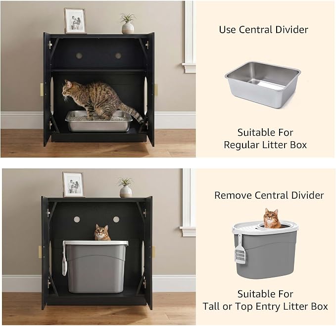 unipaws Tall Cat Litter Box Enclosure for Tall or Top Entry Litter Box | Hidden Litter Box Cover with Shelves, Kitty Enclosed Litter Box Cabinet, Cat Box Furniture - Image 5