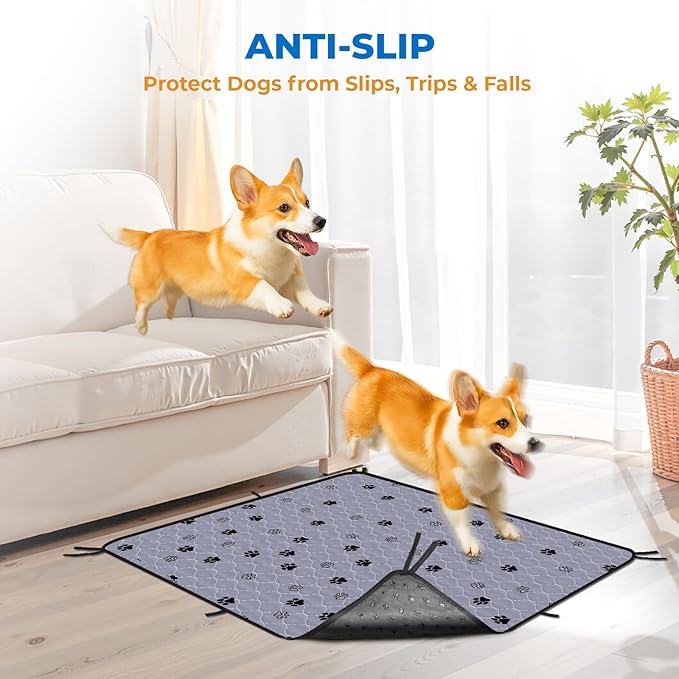 Fostanfly Washable Pee Pads for Dogs, Ultra-Absorbent, 2 Pack 36"x41" Gray | Leak-Proof, Waterproof, Non-Slip, Large Reusable Pee Pads for Puppy Potty Training, Crate and Playpen with 8 Tie Straps - Image 5