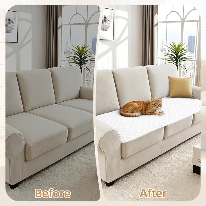Dog Couch Cover for Sofa 100% Waterproof Faux Linen Sofa Covers for 3 Cushion Couch Washable Pet Friendly Sofa Slipcovers Non Slip Quilted Furniture Seat Protector (27x58 in, White) - Image 7