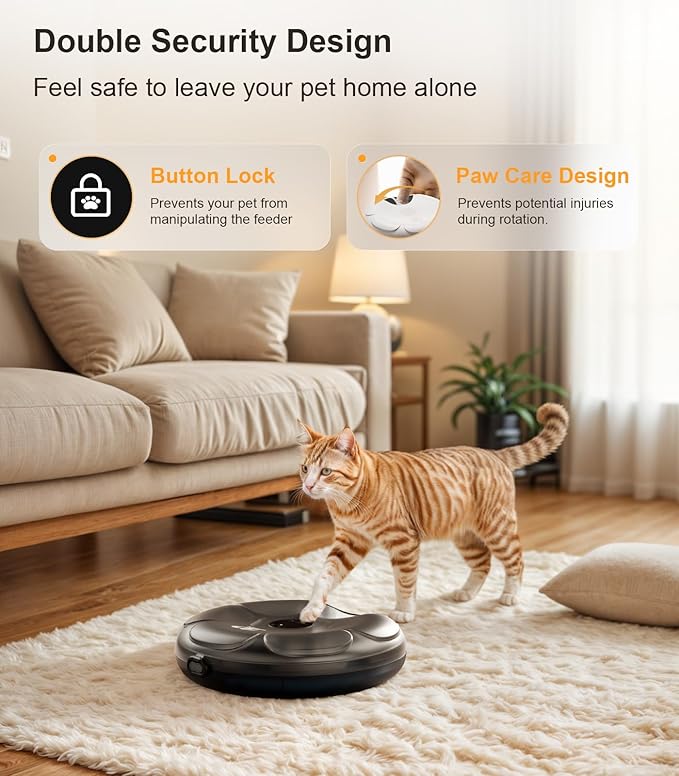 Casfuy Automatic Cat Feeder Cordless - Automatic Cat Food Dispenser with Stainless Steel Tray for Wet Food Rechargeable Auto Feeder for Cats Small Dogs with Programmable Timer Low Battery Indicator - Image 5