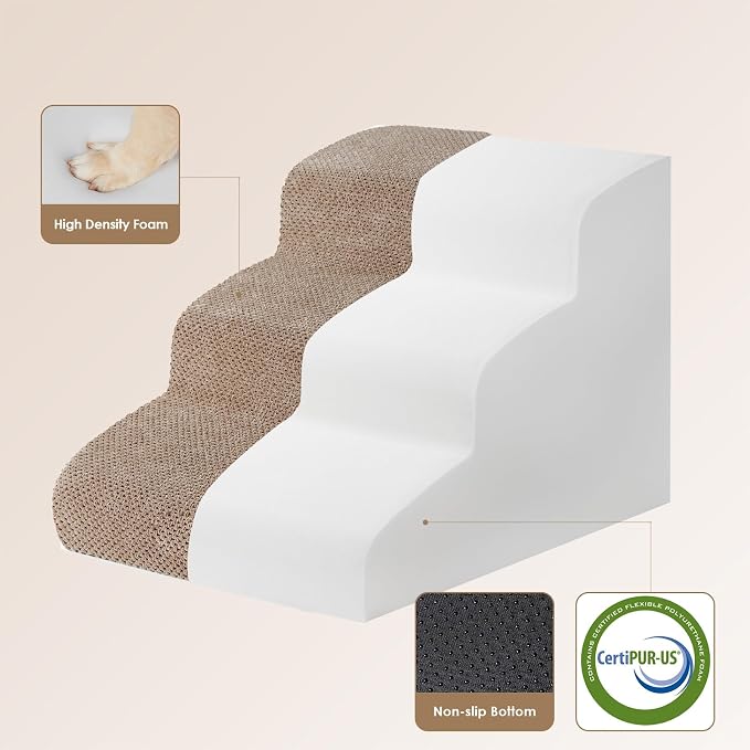 EHEYCIGA Curved Dog Stairs Ramp for Small Dogs 15.7" H, 3-Step Dog Steps for Couch Sofa and Chair, Pet Stairs for Cats, Non-Slip Balanced Pet Steps Indoor, Camel - Image 2