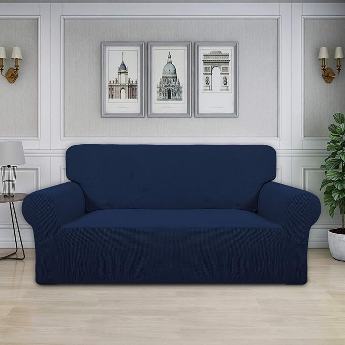 Easy-Going Stretch Oversized Loveseat Couch Covers Washable Navy | 1-Piece Large Loveseat Cover for 2 Cushion Couch Furniture Protector RV Sofa Slipcover Soft with Bottom for Kids Pets - Image 2