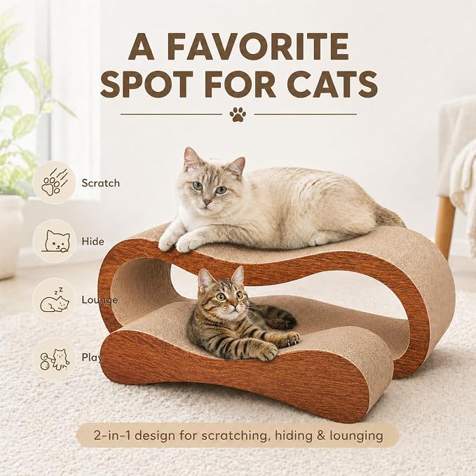 Simple Deluxe 2 In1 Cardboard Cat Scratcher,Large Scratching Board for Scraching & Napping, 100% Recyclable & Reversible Horizontal Scratch Pad Couch Lounger for Cats, 27.56 x9.45 x8.86 inch - Image 5