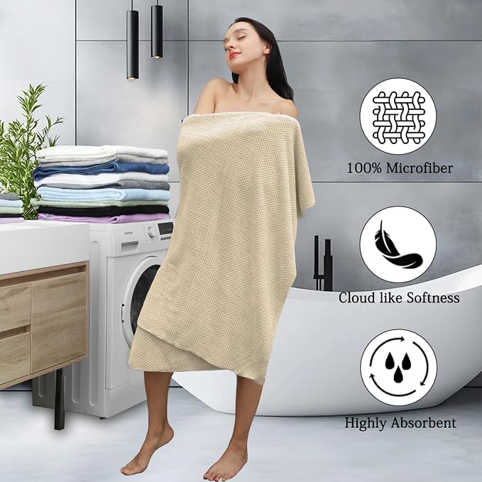 8-Piece Beige Bath Towels Set,2 Oversized Large Bath Towels Sheet,2 Hand Towels and 4 Washcloths - 600 GSM Soft Luxury Towel Set,Highly Absorbent Quick Dry Towel Collection for Bathroom,Hotel and Spa - Image 3