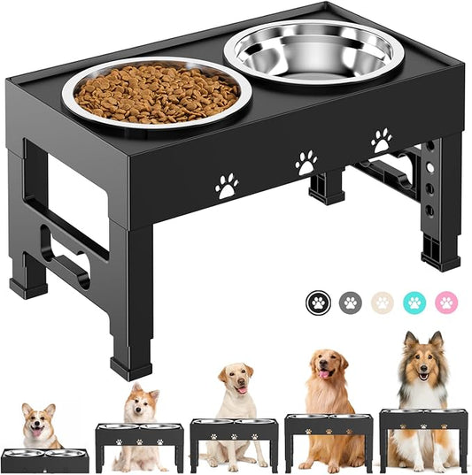 Elevated Dog Bowls with 2 Stainless Steel Bowls, 5-Height Adjustable Stand (3.1", 9" to 12"), for Improved Digestion & Neck Support, Easy Clean, Non-Slip Base Raised Feeder for Medium Large Dogs by LAKIPETNPetSupplies