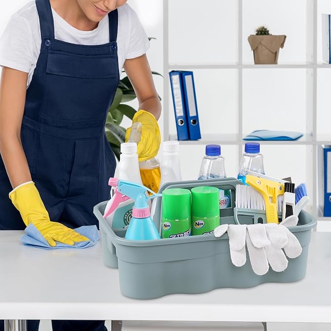 6-Pack Plastic Cleaning Storage Caddy, Gray | Cleaning Supply Carry Caddy - Image 4