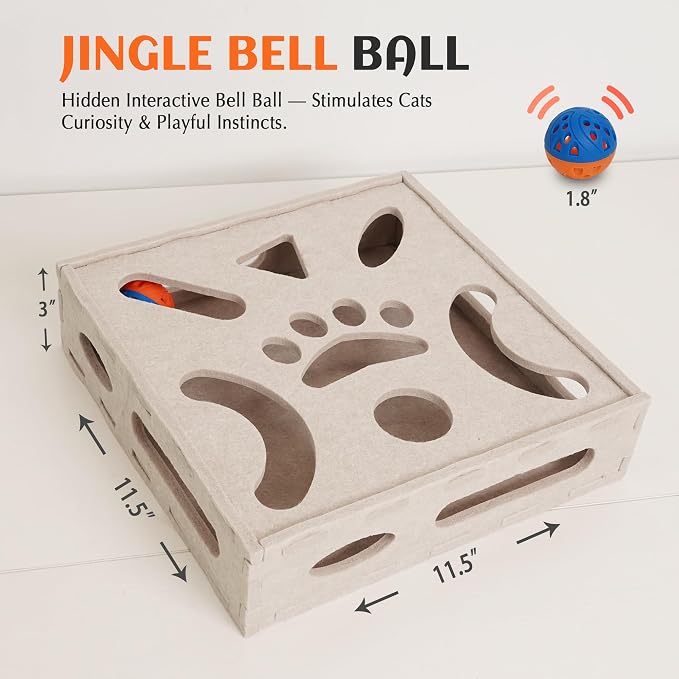 PETKARAY Felt Cat Puzzle Toy, Interactive Cat Toys for Indoor Cats, Interactive Maze for Kitten Felt Puzzle Box with Ball, Beige - Image 6