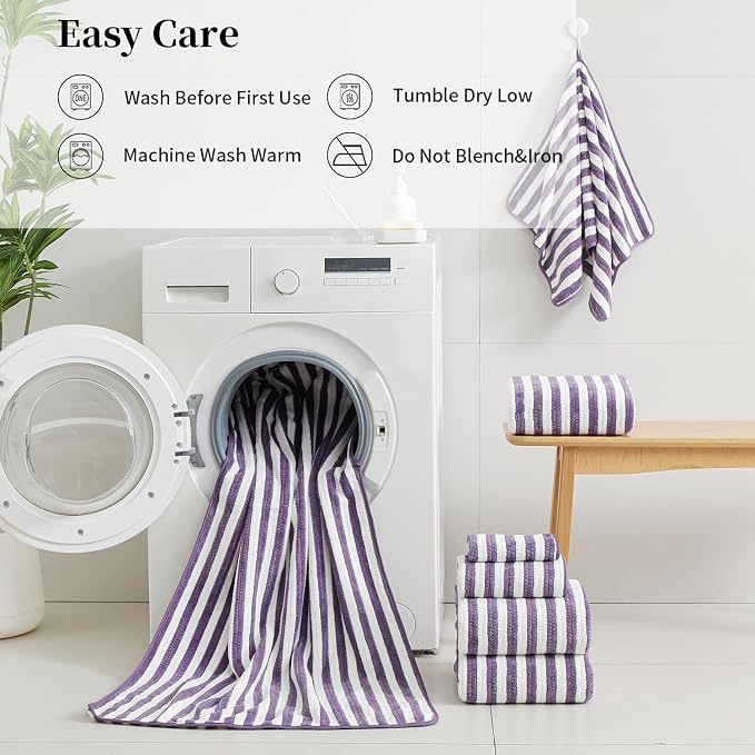 18-Piece Microfiber Bath Towels Set - 6 Bath Sheet, 6 Hand Towels, 6 Washcloths, Soft, Highly Absorbent Bathroom Towel, Quick Dry & Less Lint Shower towel for Bathroom, Hotel, Spa, Dorm-Dark Purple - Image 6