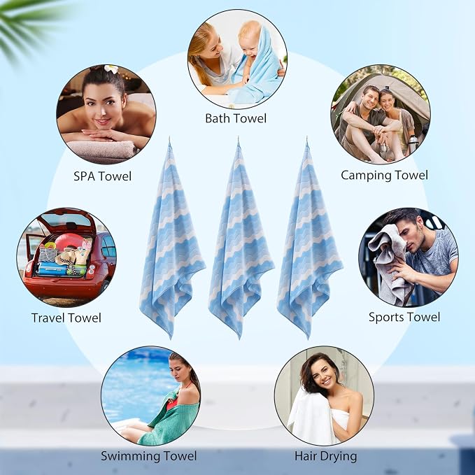 SmoothNovelty 8 Pack Microfiber Bath Towels Bulk 27'' x 60'' Oversized Bath Towel Highly Absorbent Extra Large Shower Sheets Soft Drying for Beach Pool Bathroom Salon Party(Blue) - Image 7