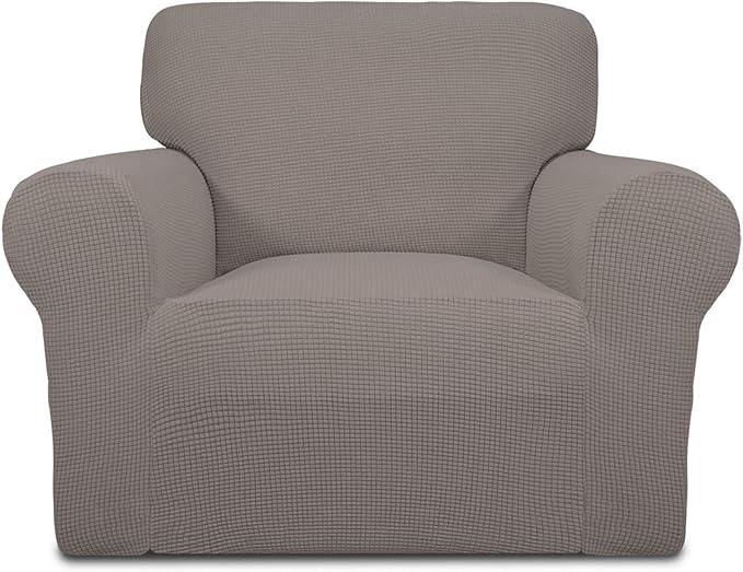 Easy-Going Stretch Chair Slipcover with Arm Washable Taupe | 1-Piece Couch Sofa Cover Furniture Protector for Living Room Soft with Bottom For Kids, Pet. Spandex Jacquard by Easy-Going