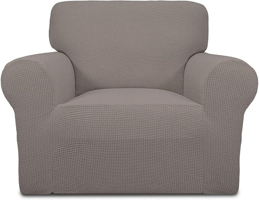 Easy-Going Stretch Chair Slipcover with Arm Washable Taupe | 1-Piece Couch Sofa Cover Furniture Protector for Living Room Soft with Bottom For Kids, Pet. Spandex Jacquard by Easy-Going