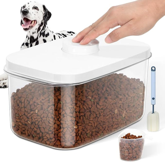 6 lbs Airtight Dog Cat Food Storage Container and Dog Treat Containers BPA-Free, PET Clear Stackable Pet Storage Bin, 1-Cup Scoop, 1-Sponge cleaning brush, Pop Top, With handle, Easy Mobility-Medium by LEAWALK