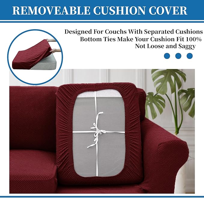 XINEAGE 2026 New 3 Pieces Couch Covers for 2 Extra Large Cushion Sofa Super Stretch Sofa Cover for 2 Large Seat Universal Loveseat Slip Cover for Living Room (Wine Red), 71"-91"(2 Cushions) - Image 6