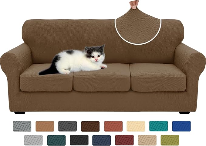 XINEAGE New 4 Pieces Couch Covers for 3 Cushion Couch Super Stretch Thick Soft Sofa Cover Anti Slip Sofa Slipcover Dogs Cats Furniture Protector (Brown, 71"-91") by XINEAGE