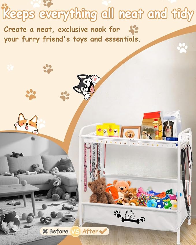 Large Dog Toy Basket,Dog Toy Bin with Storage Organizer,2-Tier Dogs Toys Box for Living Room,Dogs Cat Accessories Organizer,Durable Toys Holder Chest for Leashes - Image 5