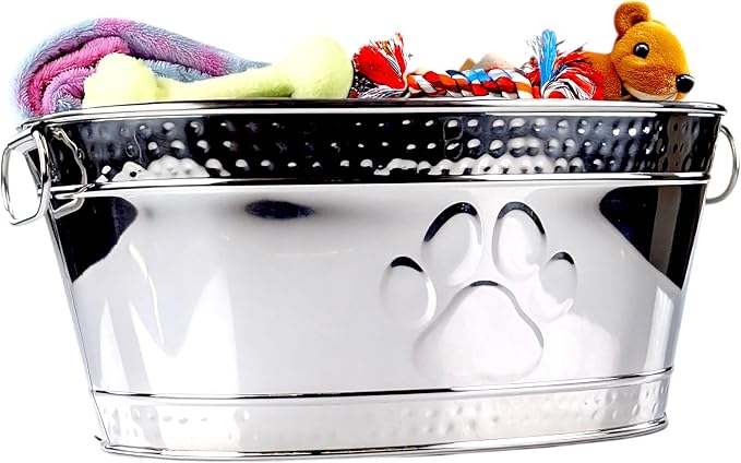 BREKX Steel Metal Pet Storage & Dog Toy Bin w/ Handles, Chew Proof | Dog Toy Box • Stainless Steel • Organizer by BREKX