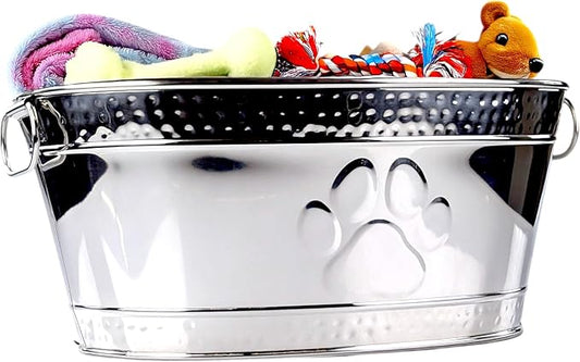 BREKX Steel Metal Pet Storage & Dog Toy Bin w/ Handles, Chew Proof | Dog Toy Box • Stainless Steel • Organizer by BREKX