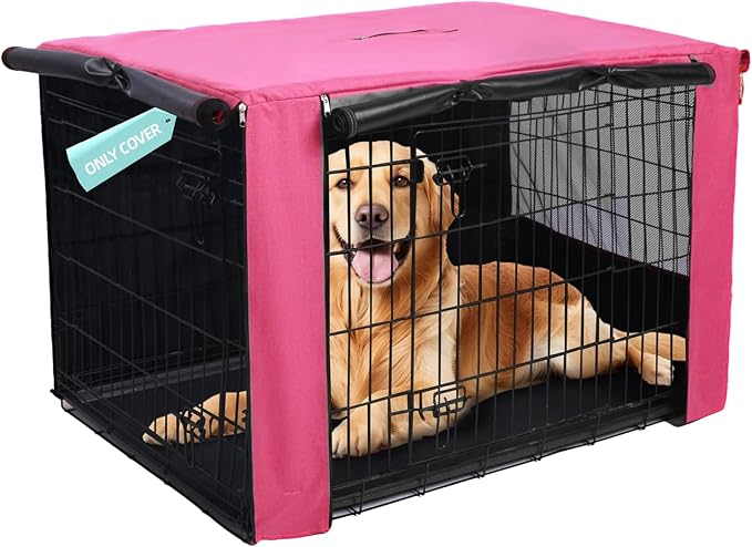 HiCaptain Breathable Dog Crate Cover 42 Inch, Durable Heavy Duty Kennel Cover for Dogs, Dual Zippered Panels, Windproof Waterproof UV-Resistant, Pink by HiCaptain