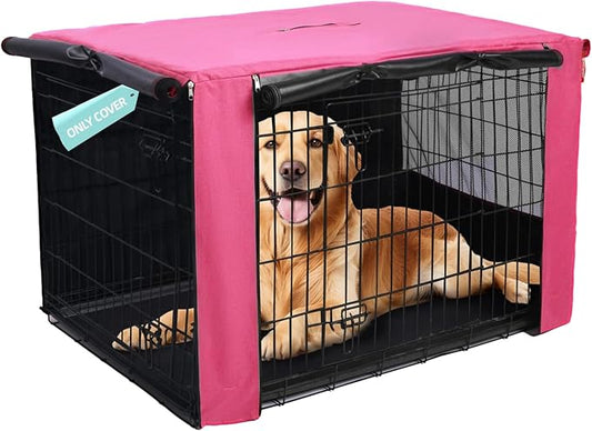 HiCaptain Breathable Dog Crate Cover 42 Inch, Durable Heavy Duty Kennel Cover for Dogs, Dual Zippered Panels, Windproof Waterproof UV-Resistant, Pink by HiCaptain