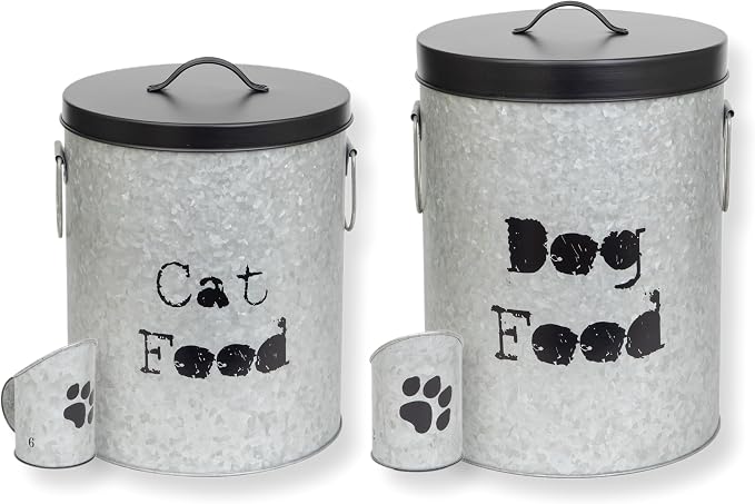 Medium 40lb Dog & 30lb Cat Pet Food Storage Canister with Scoop Combination – Durable & Airtight for Freshnesss, Minimalist Design & Recyclable, Medium Metal Container by ThePetSteel
