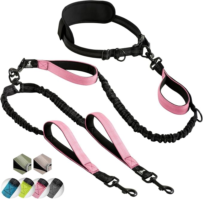 SparklyPets Hands Free Double Dog Leash – Dual Leash for Medium and Large Breeds – Lead for 2 Dogs with Padded Handles, Reflective Stitches, No Pull, Tangle Free by SparklyPets