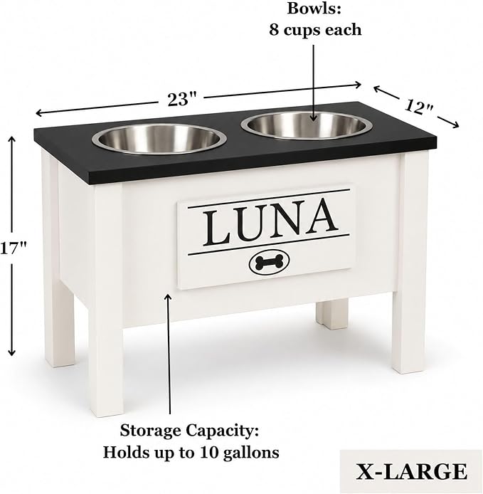 Elevated Dog Bowls for Large Dogs, Personalized Food Stand for Large Breed | Farmhouse Style, Elevated Wood Stand, Storage Container, Stainless Steel Bowls, Raised Anti-Slip Feeder, Made in USA - Image 5