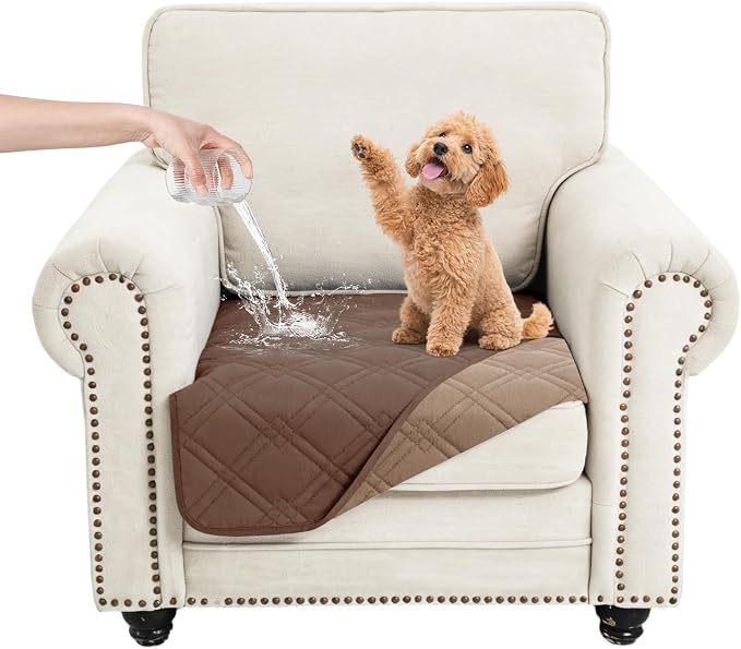 100% Waterproof Dog Bed Cover Pet Blanket(30"x30"),7-Layer Reversible Washable Sofa Couch for Furniture Car (Dark Brown+Taupe) by Unknown