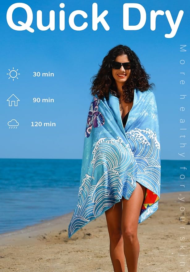 Widdonen Microfiber Beach Towel,Compact 2 Pack-71x32 Inch with Bag Travel | Extra Large,Lightweight,Thin,Sand Free,Quick Dry,Absorbent.Packable for Camping,Swim,Pool,Bath,Picnic,Cruise Essentials Gift - Image 6