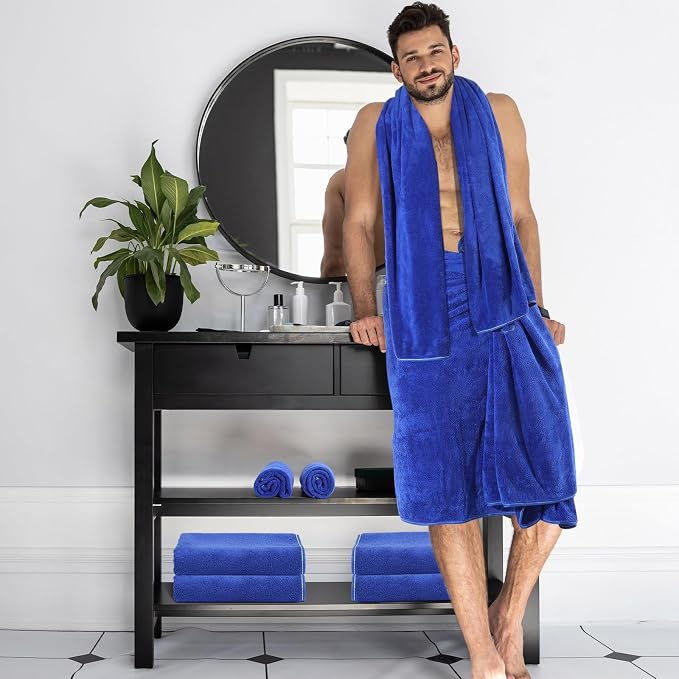 Mixweer 24 Piece Microfiber Absorbent Towel Set: 2 Oversized Bath Sheets, 4 Bath Towels, 6 Hand, 8 Washcloths, 4 Fingertip for Bathroom Spa Gym Camping Beach (Navy Blue) - Image 5