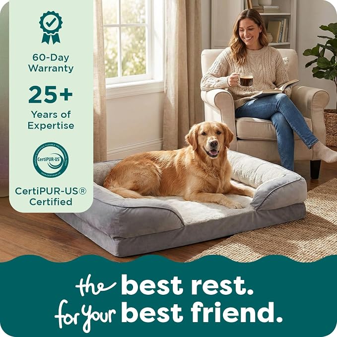 Furhaven Orthopedic Dog Bed for Large/Medium Dogs w/ Removable Bolsters & Washable Cover, For Dogs Up to 55 lbs - Plush & Velvet Waves Perfect Comfort Sofa - Brownstone, Large - Image 9