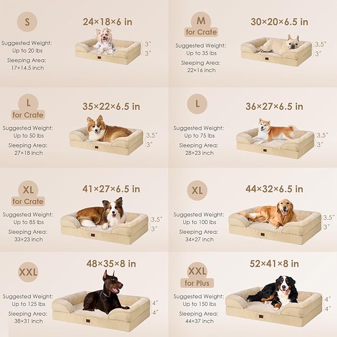 EHEYCIGA Orthopedic Extra Large Dog Bed, Waterproof Washable XL Pet Bed 44" | Non-Slip Bottom and Egg-Crate Memory Foam Big Dog Couch Bed with Washable Removable Cover, Greige, 44Inch - Image 2