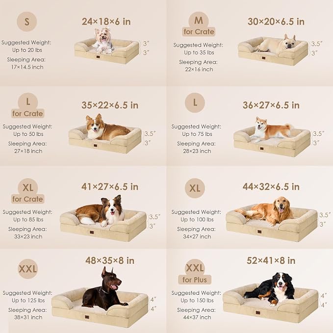 EHEYCIGA Orthopedic Dog Beds Large Sized Dog, Waterproof Washable Pet Bed | Non-Slip Bottom and Egg-Crate Memory Foam XL Dog Couch Bed with Washable Removable Cover, Greige - Image 2