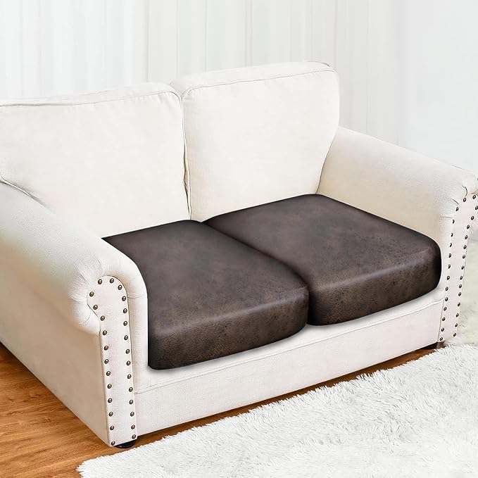 molasofa Leather Look Couch Cushion Covers, Stretch Sofa Cushion Covers for Sectional Armchair Loveseat Protector,Replacement Seat Cushion Slipcovers, Machine Washable(2 Cushion Loveseat, Brown) - Image 4