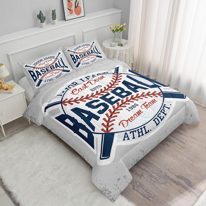 Vintage Sports Baseball Comforter Set 3D Baseballs Printed Bedding Set with 1 Comforter and 2 Pillowcases for Boys and Girls Bedroom All Season(Baseball Queen) - Image 2