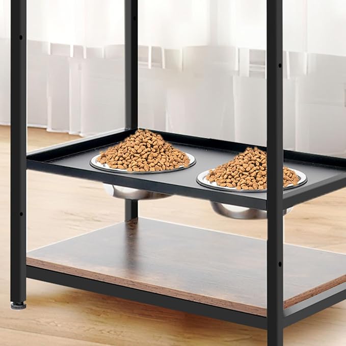 Dog Feeding Station Storage Furniture Shelves with Drawer, 3 Levels Height Adjustable Raised Dog Bowls - Image 7