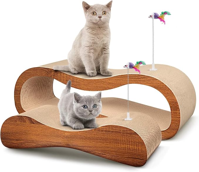 Simple Delxue 2 in 1 Cat Scratcher Lounger, Large Horizontal Cardboard Cat Scratcher with 2 Plug-in Teaser Wand, 100% Recyclable & Reversible Scratching Pads Prevents Furniture Damage by SimpleDeluxe