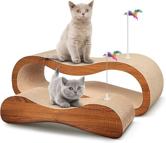 Simple Delxue 2 in 1 Cat Scratcher Lounger, Large Horizontal Cardboard Cat Scratcher with 2 Plug-in Teaser Wand, 100% Recyclable & Reversible Scratching Pads Prevents Furniture Damage by SimpleDeluxe