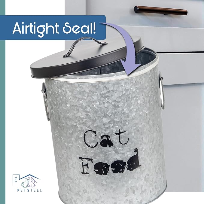 Medium Cat Up To 30lb Pet Food Storage Canister with Scoop – Durable & Airtight for Freshnesss, Minimalist Design & Recyclable, Huge Large Metal Container (Cat Bin - Medium Size) - Image 3