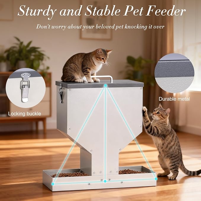 Automatic Cat Feeder 2 Cats Gravity Dual Cat Feeder Auto Dry Food Dispenser with Strong Anti-Jam Galvanized Steel Pet Food Station Indoor & Outdoor - Image 3