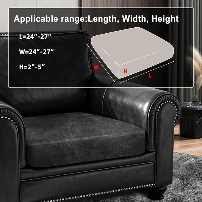 ANARACHON Leather Look Couch Cushion Covers Sofa Seat Slipcovers Sets Couches Furniture Protector for Sectional Armchair Loveseat Pets Kids Stretch Spandex Fabric (1 Cushion Armchair, Dark Grey) - Image 3